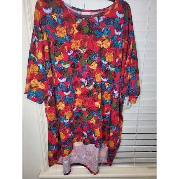 LuLaRoe Irma Tunic 3XL Red Multicolor Abstract Colorblock NWT Resort wrinkle fre - Picture 1 of 6